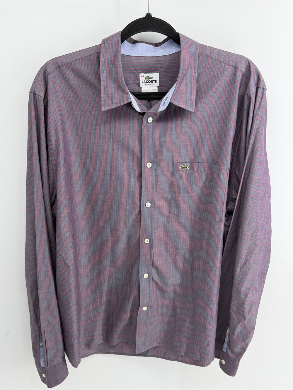 Lacoste Regular Fit cotton pinstriped long sleeve button up dress shirt sz 44